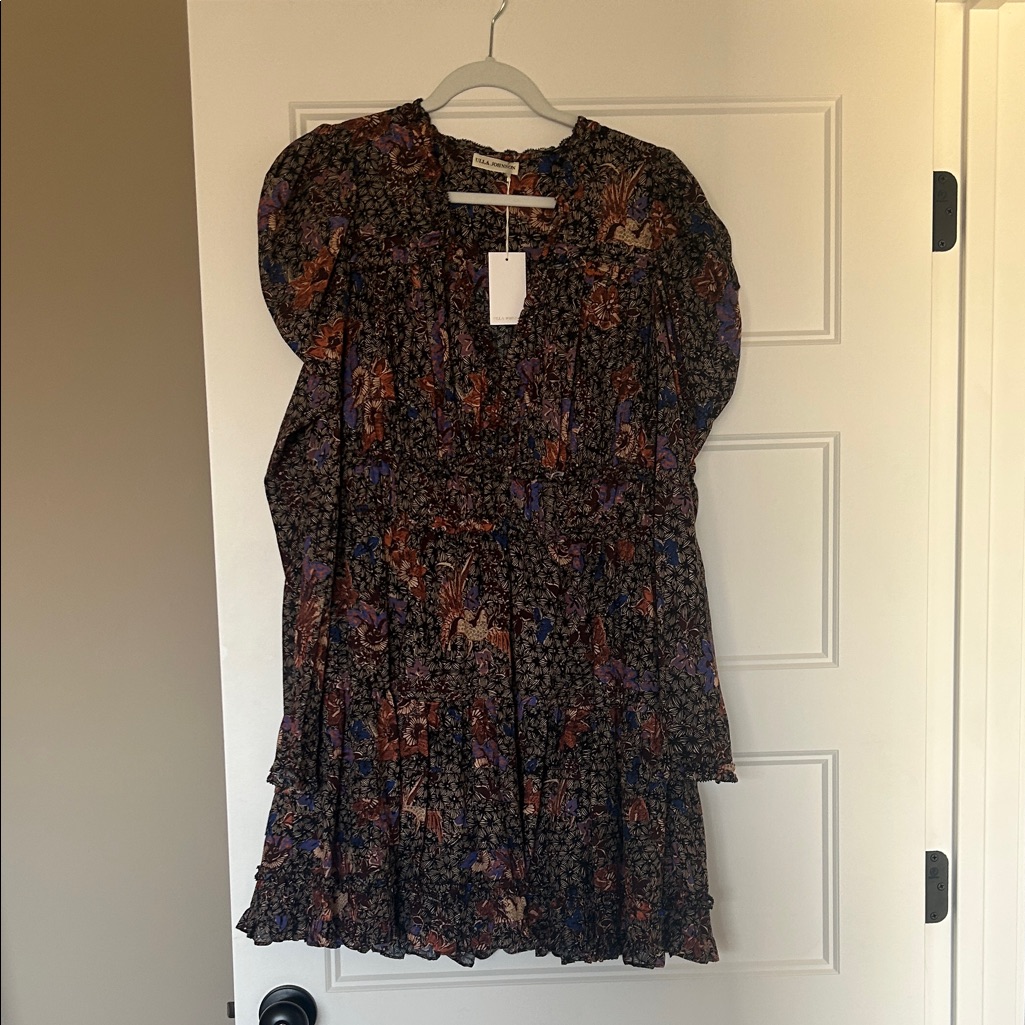 Ulla Johnson Black Floral Paisley Long Sleeve Tiered Dress